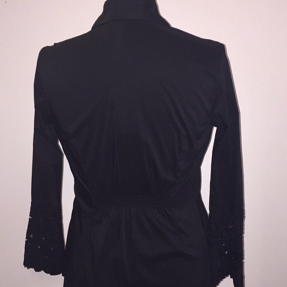 New BCBG Woven Cotton Black Down Button Top Sz XS - Picture 7 of 12